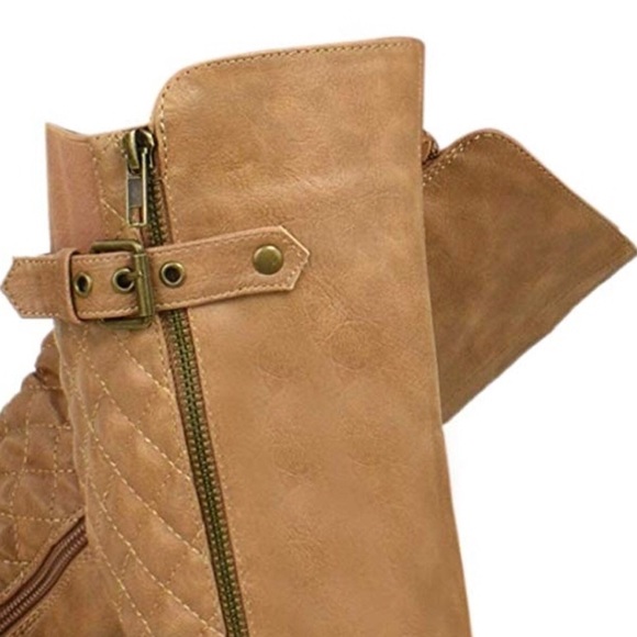 Margo Tan Tufted Knee High Low Heel Riding Boot - Picture 4 of 6